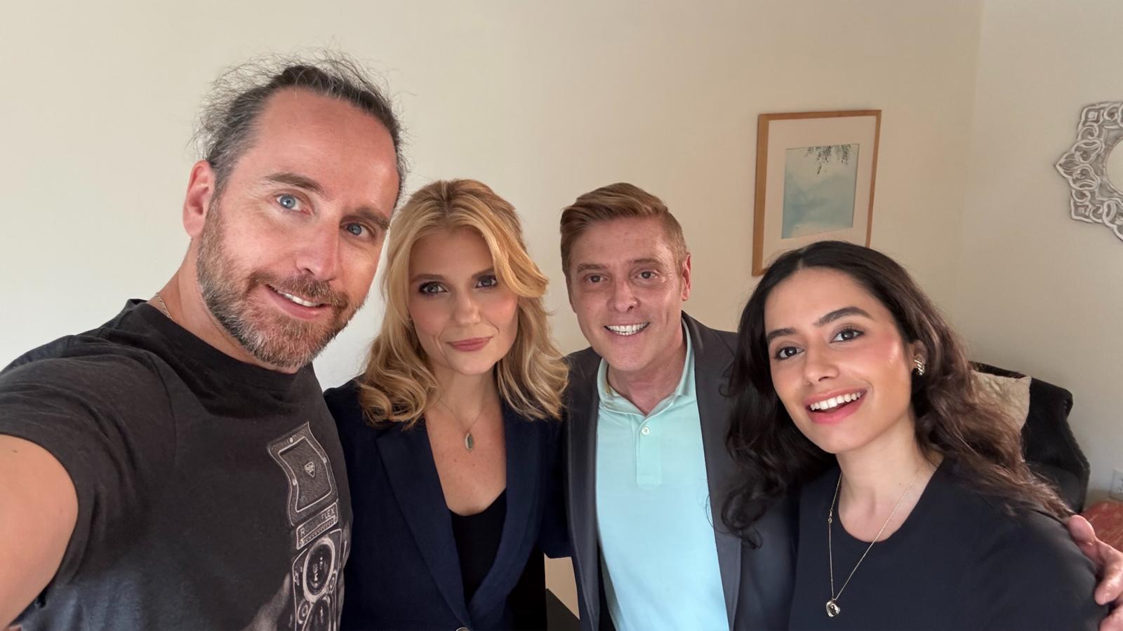 The crew with Alison Bartlett after her interview